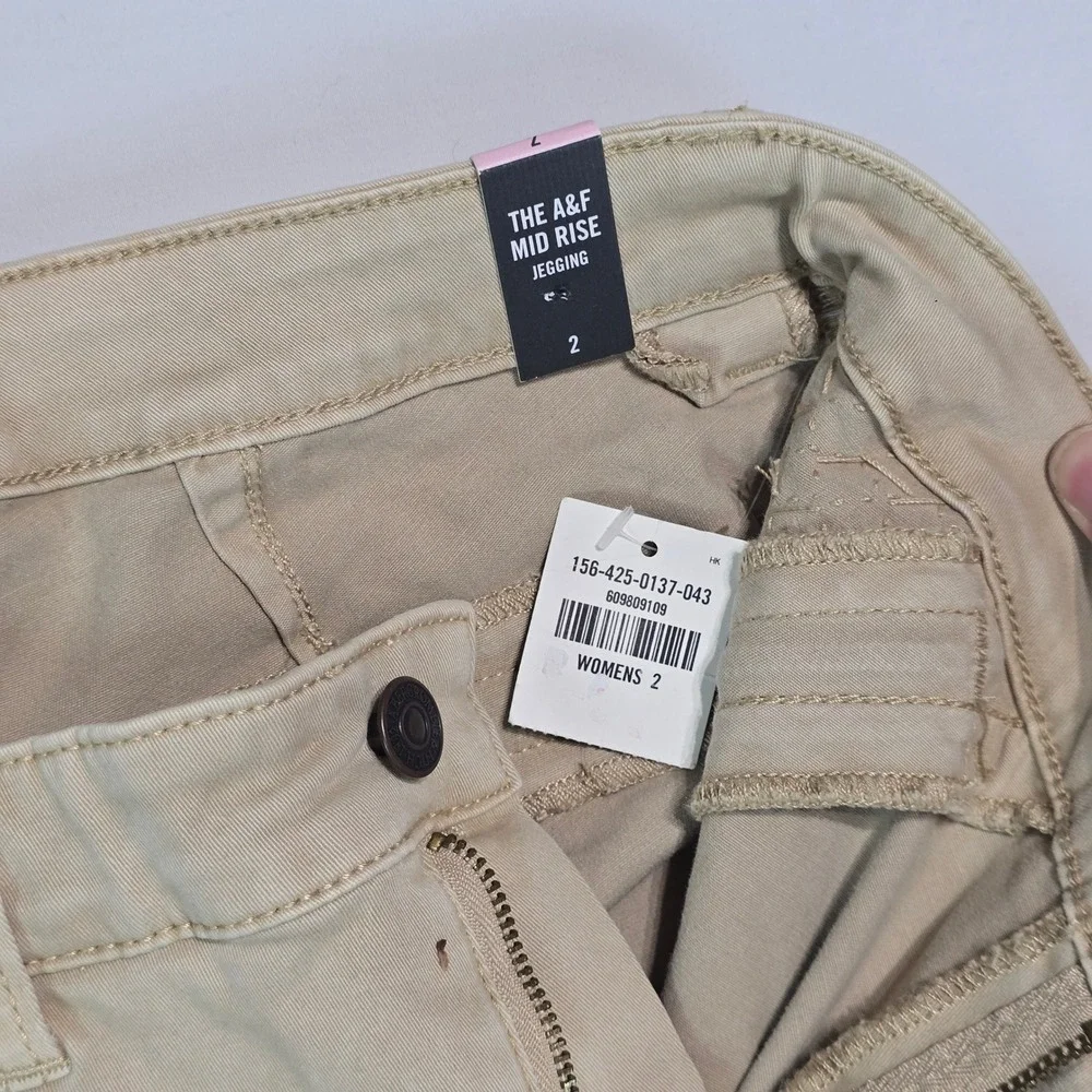 Abercrombie & Fitch Mid Rise Jegging Khaki Tan Studded Moto Pants Size 2 W26 - Picture 7 of 16